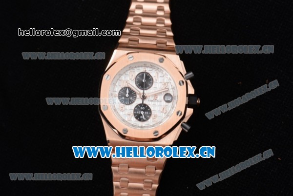 Audemars Piguet Royal Oak Offshore Seiko VK67 Quartz Rose Gold Case/Bracelet with White Dial and Arabic Numeral Markers - Click Image to Close